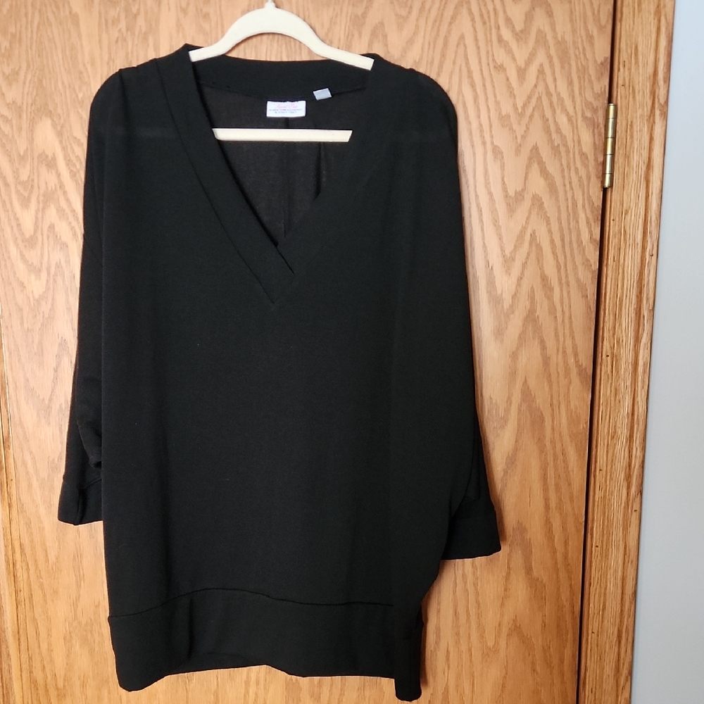 Black V-Neck Dolman Sleeve Tunic Like Top,  Size Xxl, From New York & Co